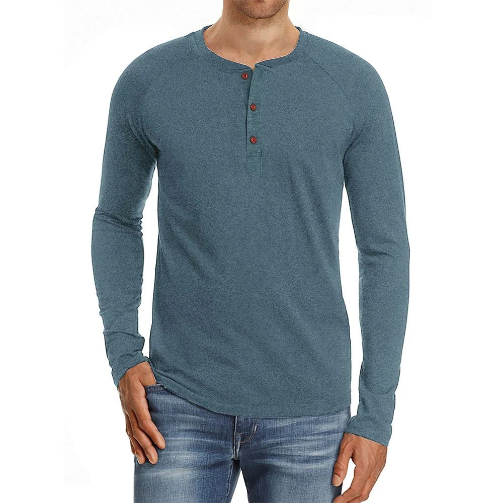 

9132 Merk Kwaliteit Katoen Mannen T-shirt Henry Hals Fashion Design Slim Fit Solid T-shirts Mannelijke Tops Tees Lange Mouw