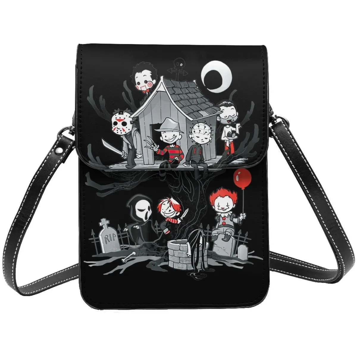 

Horror Clubhouse Shoulder Bag Halloween Anime School Female Mobile Phone Bag Fashion Funny Leather Bags