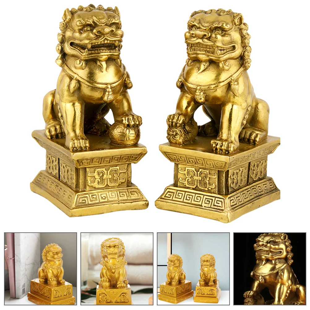 

2 Pcs House Ornaments Foo Fu Dog Statue Outdoor Guardian Lion Figurine Resin Housewarming Congratulatory Gift Office