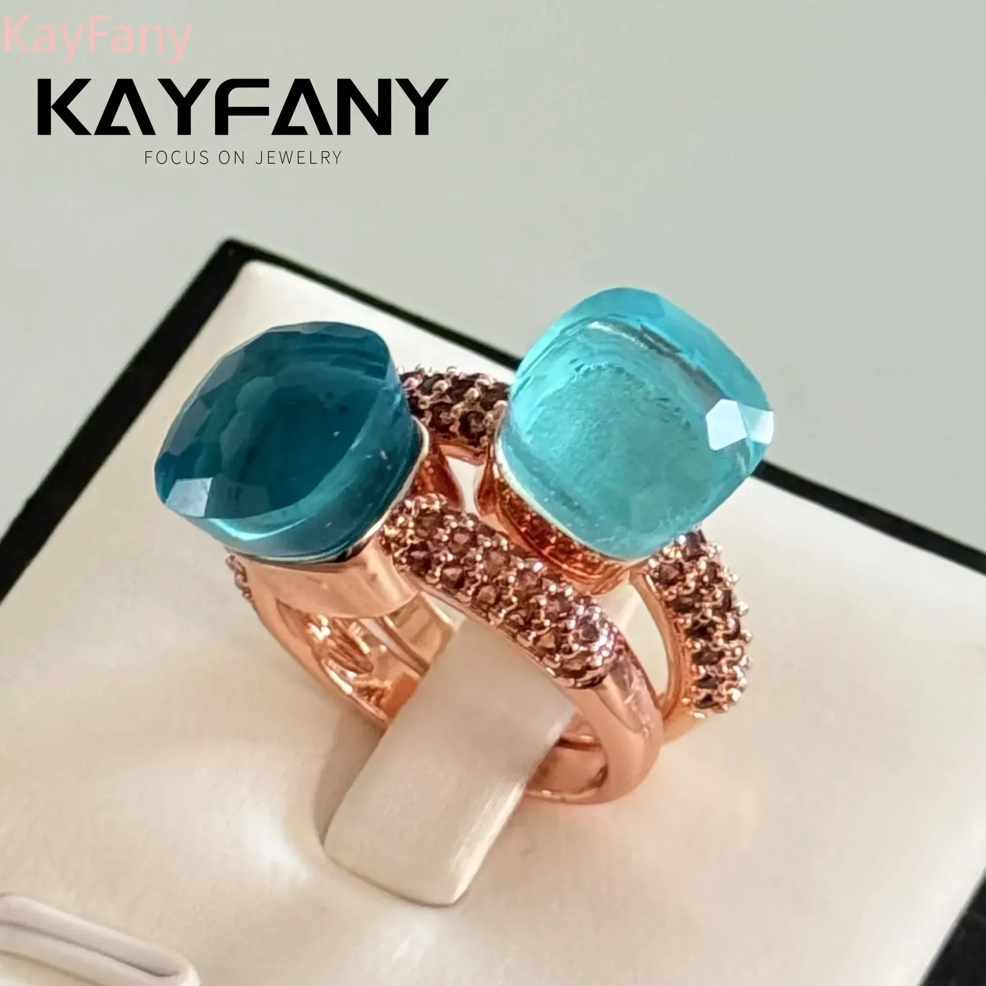 Фото Kayfany официальное классическое кольцо Nudo в конфетовом стиле с инкрустацией кристаллами коричневое кольцо с цирконом ювелирные изделия из розового золота для женщин лучший праздничный подарок №1