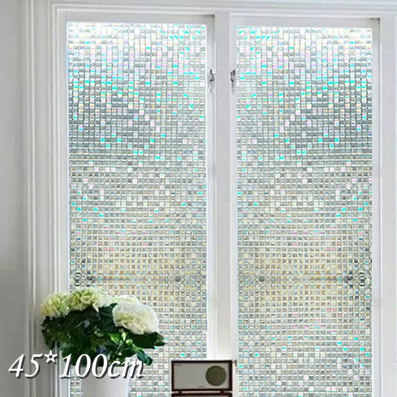 

Decorative Door Window Sticker Non Adhesive Privacy Films Removable Rainbow Window Glass Film for Home Office 45*100cm