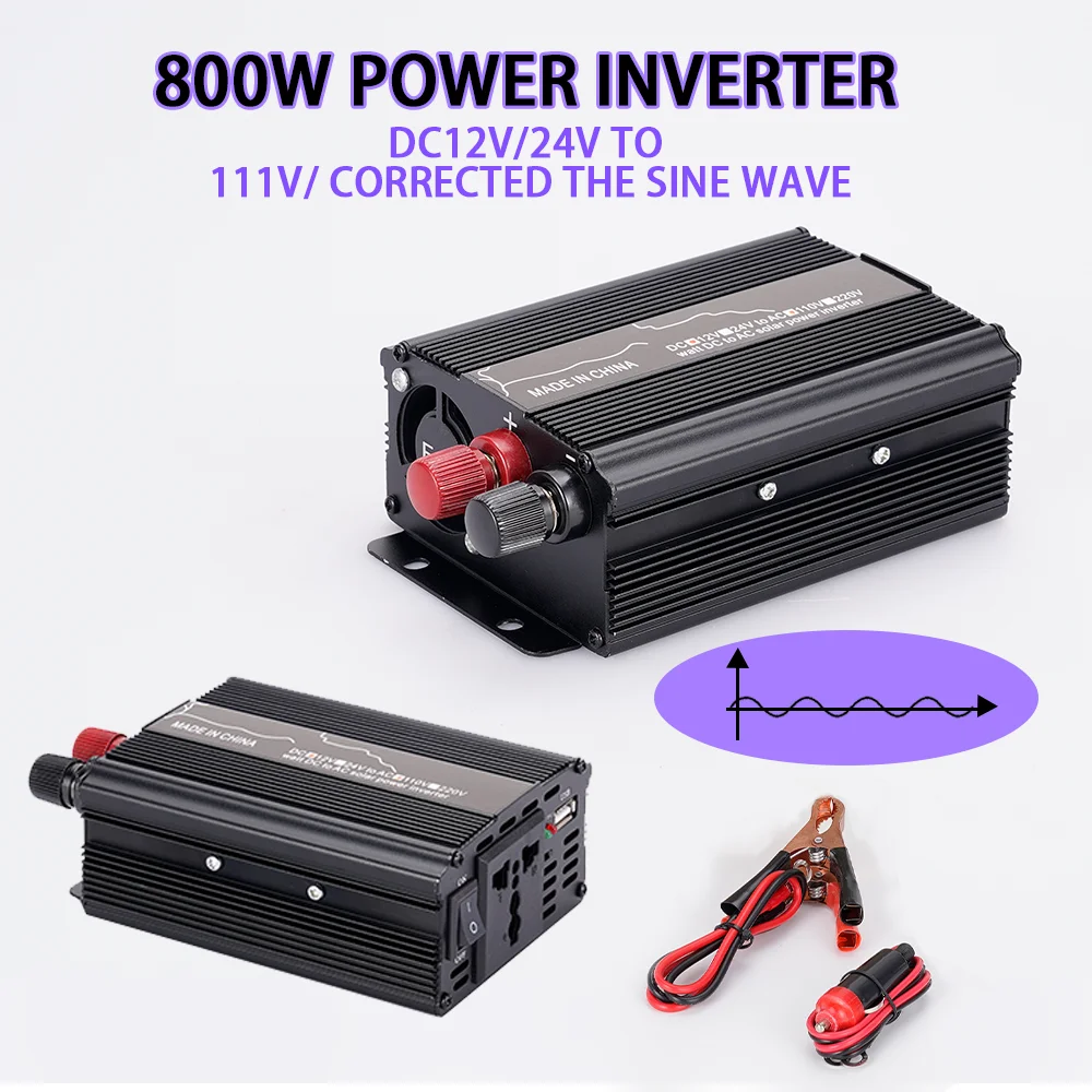 

800W Inverter DC 12/24V to AC110V Voltage Transformer Peak Car LED Solar Power Inverter Sine Wave USB Converter Overload Protect