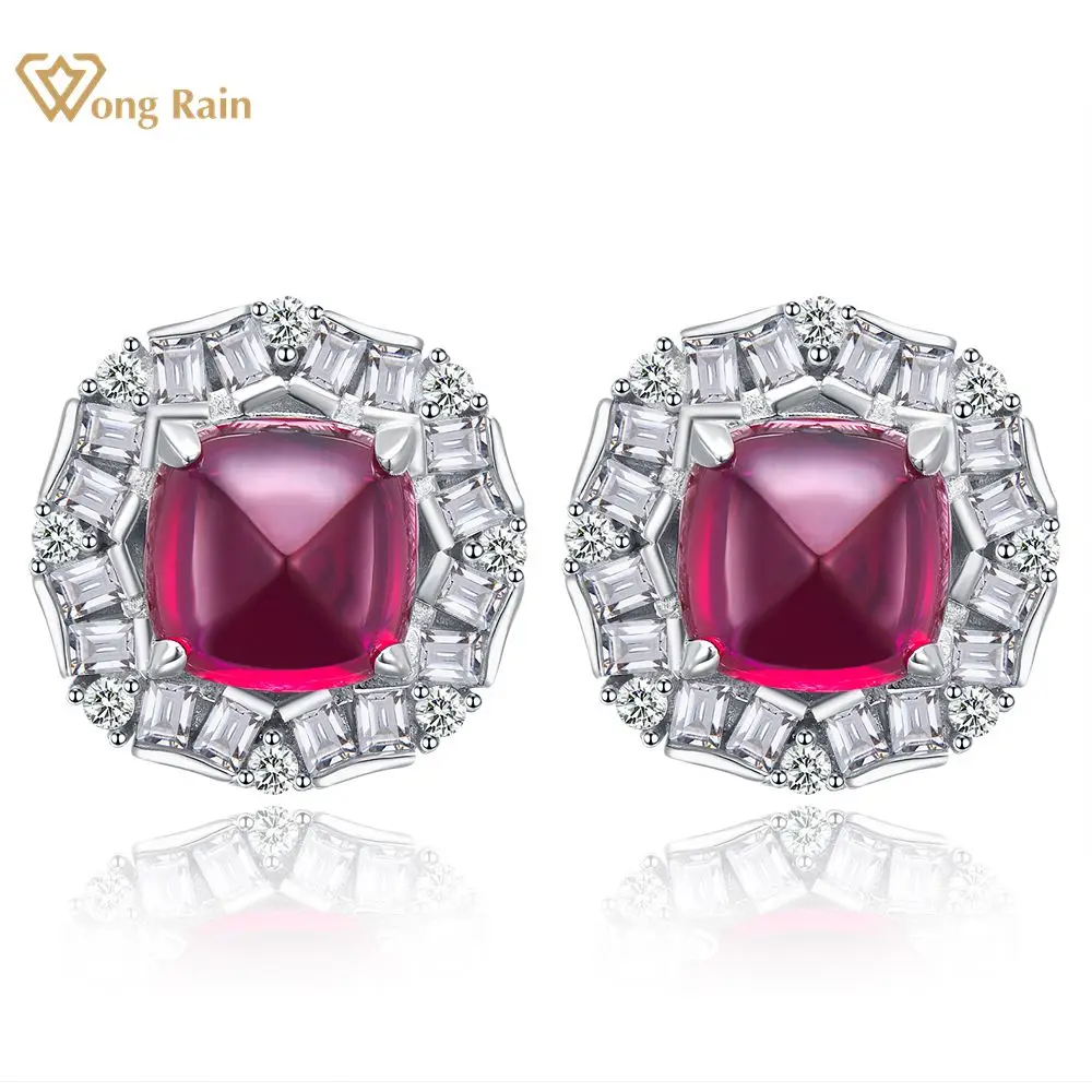 

Wong Rain Vintage 925 Sterling Silver 8MM Sugar-loaf Cut Ruby Gemstone Ear Studs Earrings Fine Jewelry For Women Gift Wholesale