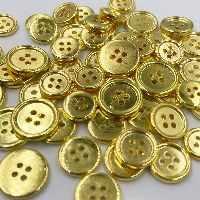 50 pcs Gold Plastic Buttons 12mm/15mm/20mm Sewing Craft 4 Holes PT375