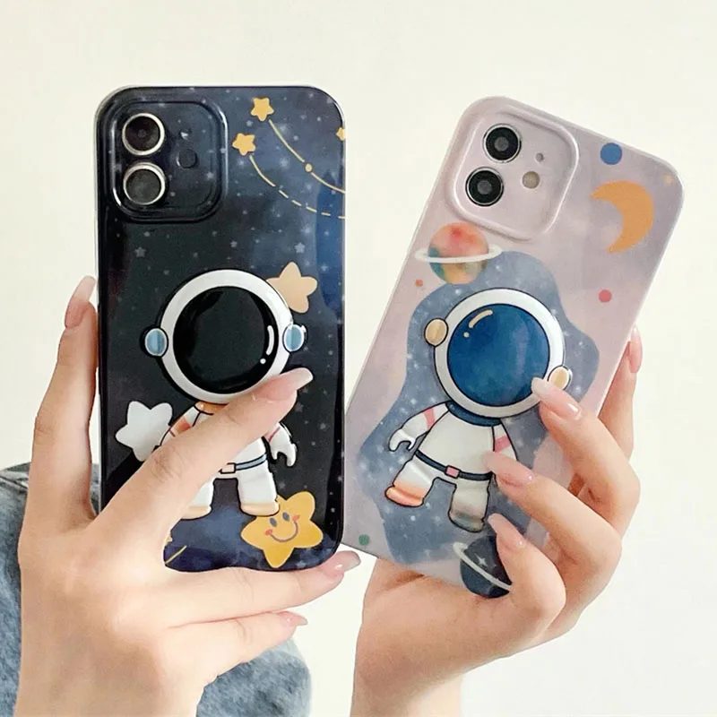 

Luxury Star Planet Astronaut Cute Case For Apple iPhone 11 13 12 Pro XR X XS Max 13Pro Waterproof Black Phone Cover Capa