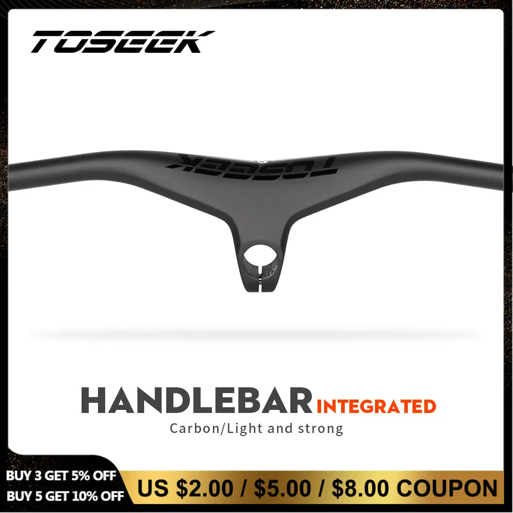 TOSEEK Mtb Handlebars And Stem 28.6mm-17Degree Carbon Integrated Handlebar For Mountain Bike 660~80070/80/90/100mm Bicycle Parts