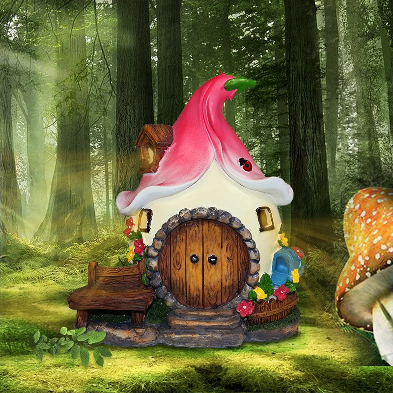 

Solar Fairy House Resin Miniature Figurines for Outdoor Decor Solar Powered Garden Lights for Patio Yard Lawn Tree Cottage Home
