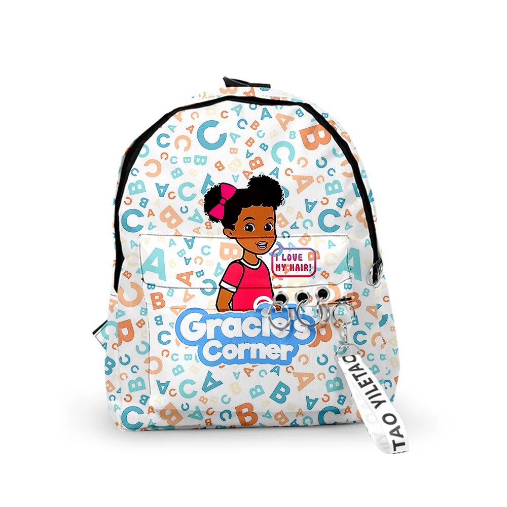 Фото Школьные сумки Cartoon Youthful Gracies Corner, рюкзаки для ноутбуков, рюкзаки для мальчиков и девочек, водонепроницаемые сумки из Оксфорда с 3D принтом, маленькие дорожные сумки с брелоком №1