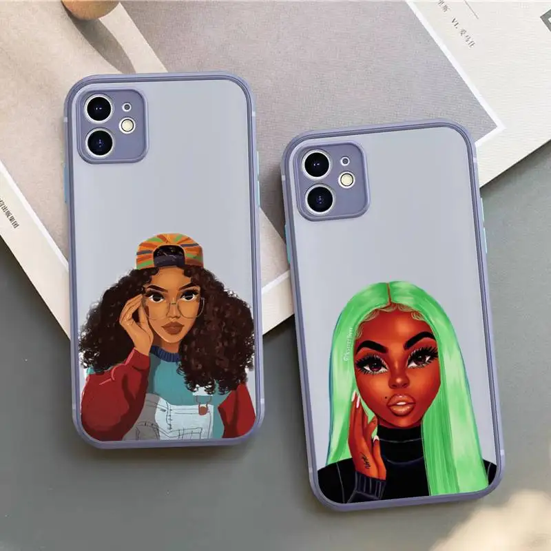 

FHNBLJ African Black Girl Phone Case for iPhone 11 12 13 Mini Pro Xs Max 8 7 6 6S Plus X XR Solid Candy Color Case