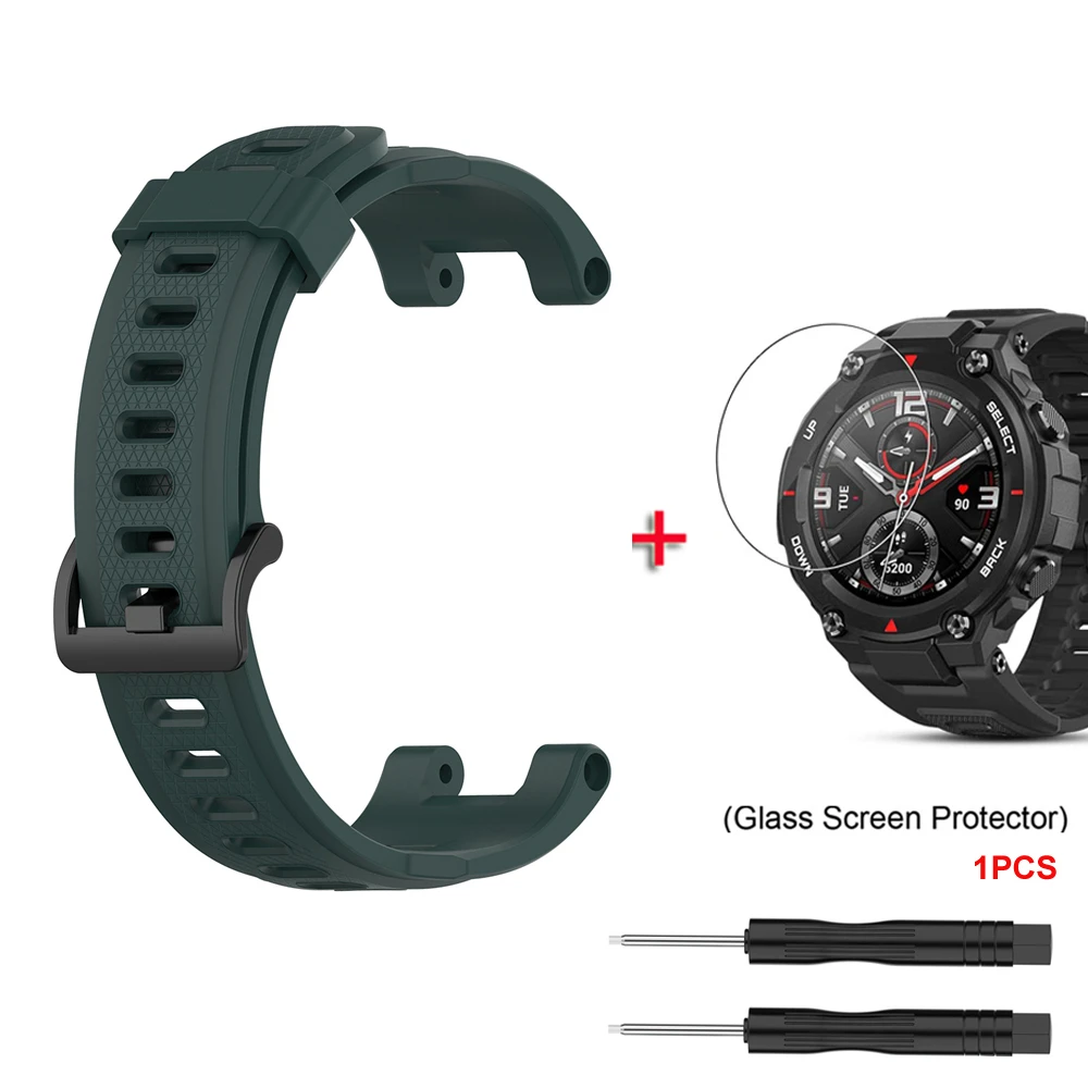 Watch Strap For Huami Amazfit T Rex Pro Strap Silicone Replacement Strap For Amazfit T Rex Strap With Protective Film