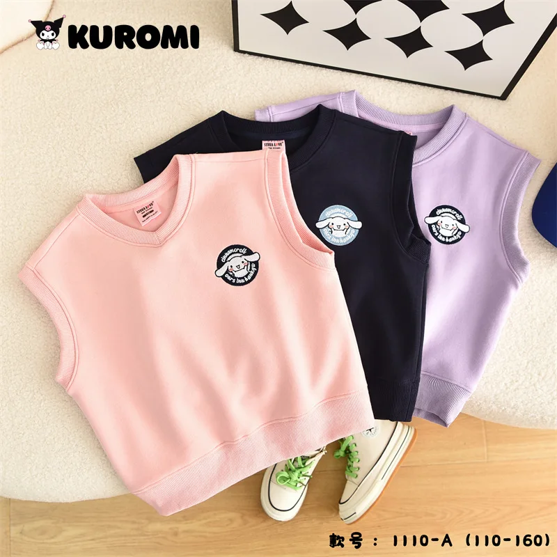

Sanrios Autumn Children's Clothes Kawaii Anime MyMelody Cinnamoroll Kuromi Cartoon V-Neck Vest Vest Children's Vest Top Gift