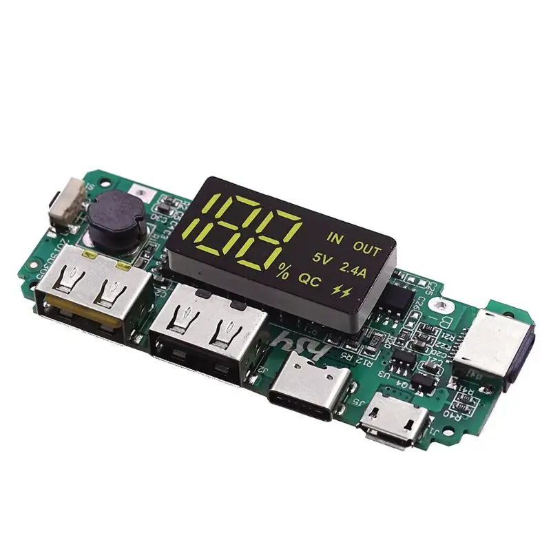 

LED Dual USB5V 2.4A 2A 1A Micro/Type-C/USB Input Power Bank 18650 Battery Charger Board Module with Display Screen Drop Shipping