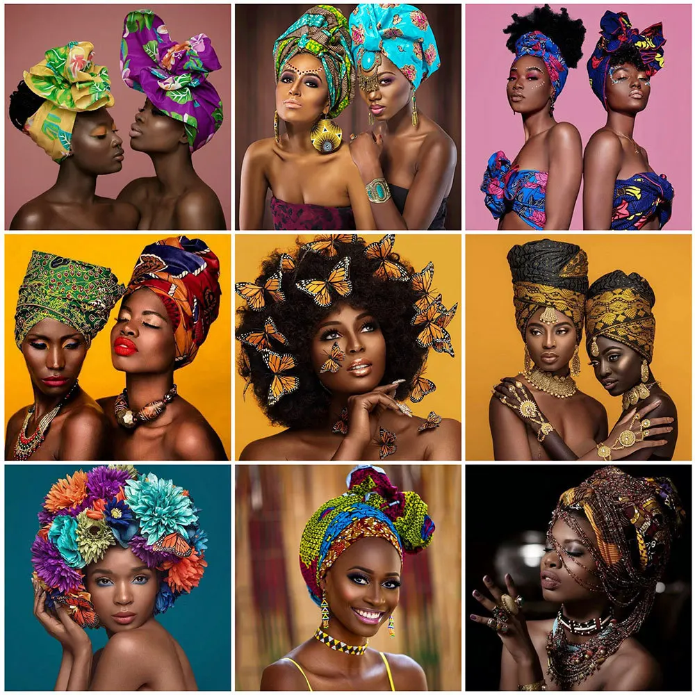 

HUACAN 5d алмазная картина африканская Женская Алмазная вышивка, портрет Алмазная мозаика девушка картина стразы украшение для дома