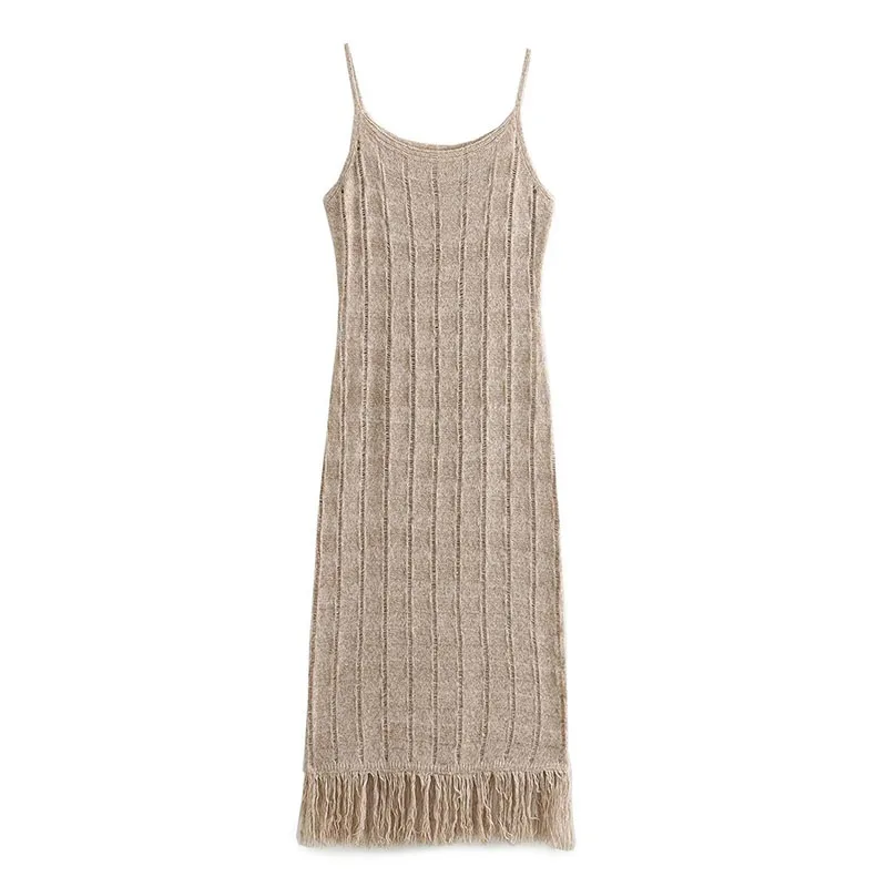 

Summer Women's 2023 New Casual Round Neck Tassel Halter Knit Long Slim Dress Sexy And Elegant Fashion Trend