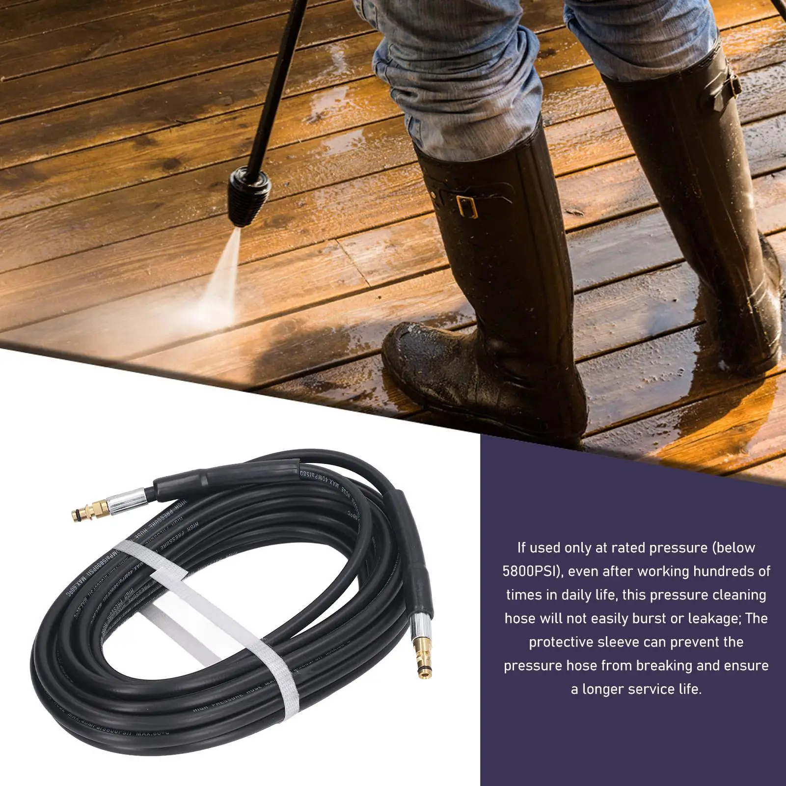 Резиновый водяной шланг высокого давления 15 м с 2 концевыми заглушками