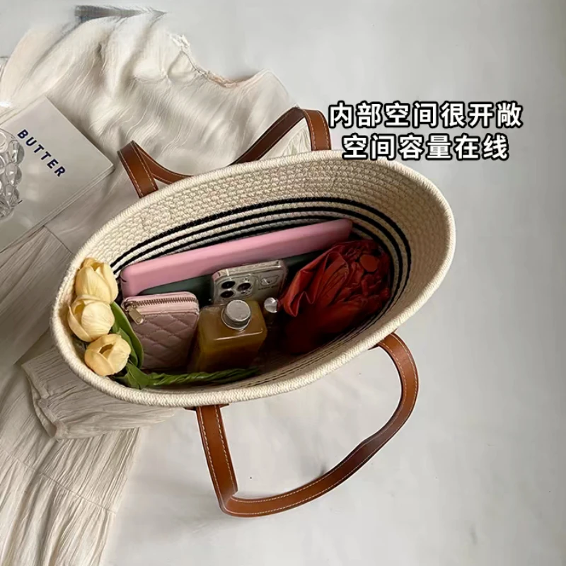 Женская Соломенная Сумка-тоут вместительный саквояж на плечо плетеная сумочка