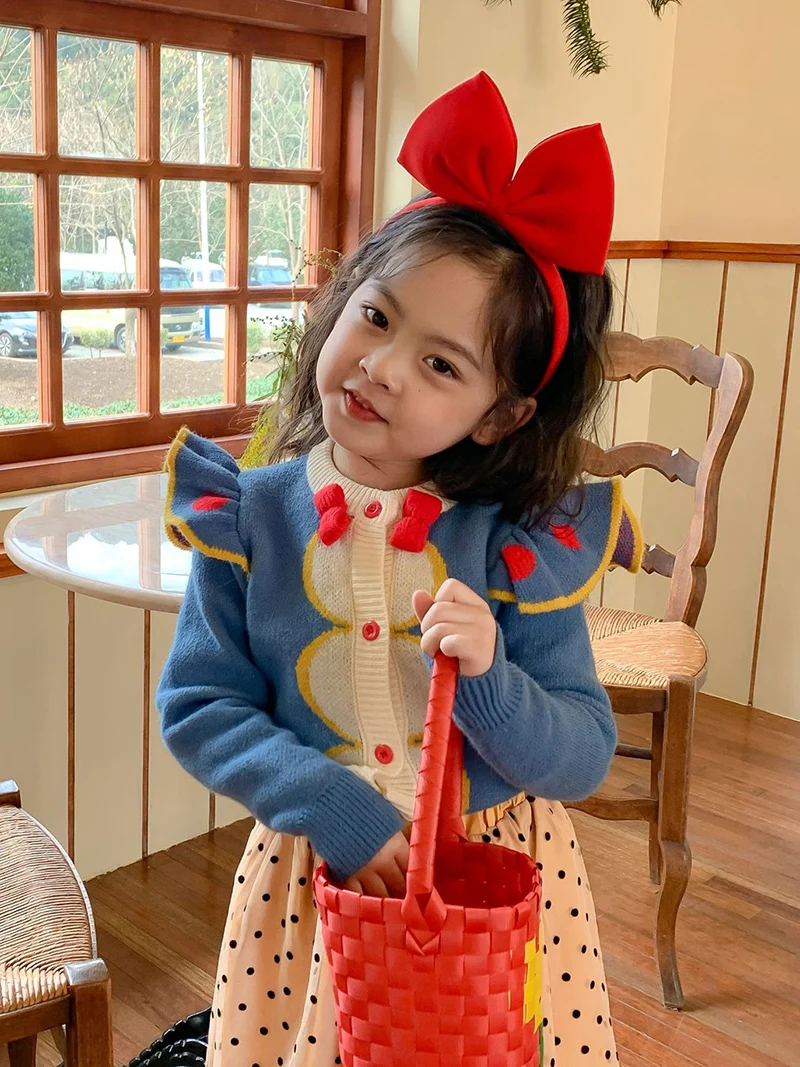 

Spring Autumn Girls Clothing Sets Korean Fashion Sweet Cartoon O-neck Sweater Polka Dot Mesh Skirt Princess Birthday Set 2-7Y