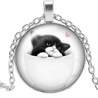 hot 2019 new creative cute cat pet glass convex round pendant fashion charm girl jewelry horse necklace when the decoration