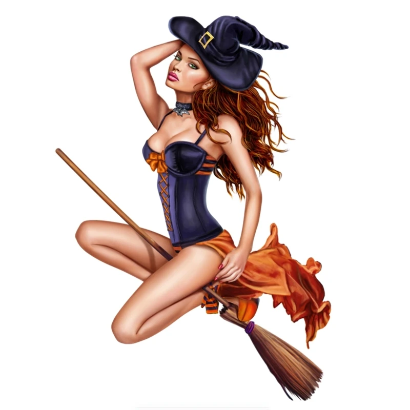 

Автомобильная наклейка Witch on метла, Оригинальные Водонепроницаемые аксессуары из ПВХ для автомобильных наклеек, Стайлинг, украшение автомо...