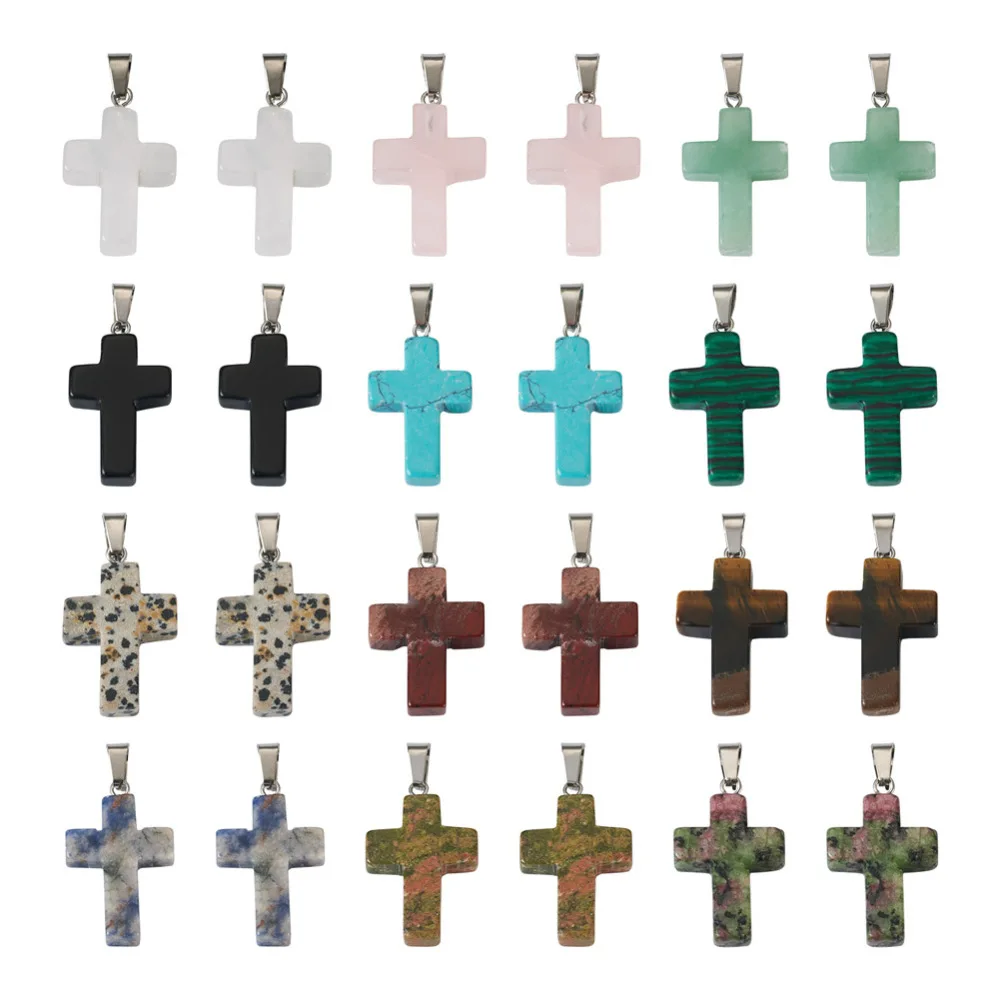

24Pcs Religion Cross Gemstone Pendants Easter Cross Stone Charms for DIY Bracelet Necklace Hanging Pendants Jewelry Making