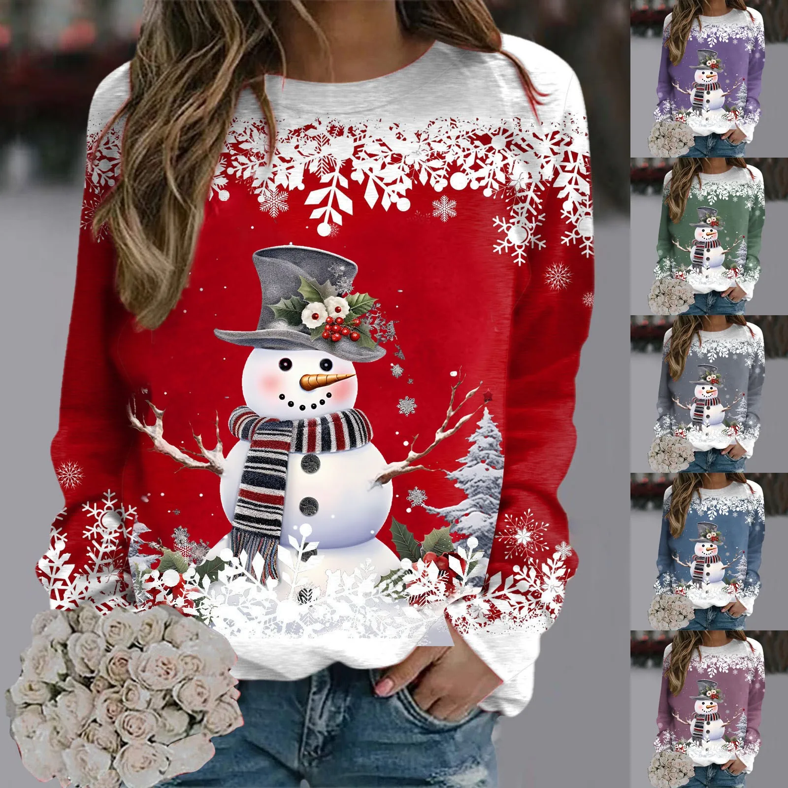 

Свитеры для женщин, Рождественский свитшот с длинным рукавом и круглым вырезом для девочек-подростков, милый Графический свитшот с изображением снеговика для девочек-подростков, без капюшона