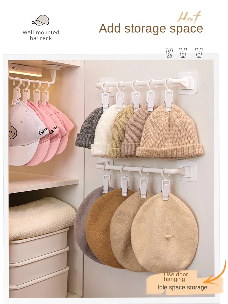 

Hat Storage Device Back Of The Door No Punching No Trace Hanging Hook Adhesive Clip Of The Dormitory Wardrobe Display Hanger