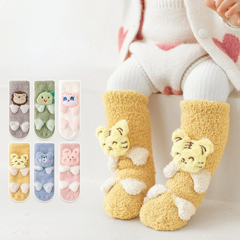 

Coral Fleece Cute Autumn Winter Socks For Kids Thickened Warm Baby Socken Long Tube Toddler Children Floor Anti-Slip Socks 0-8Y