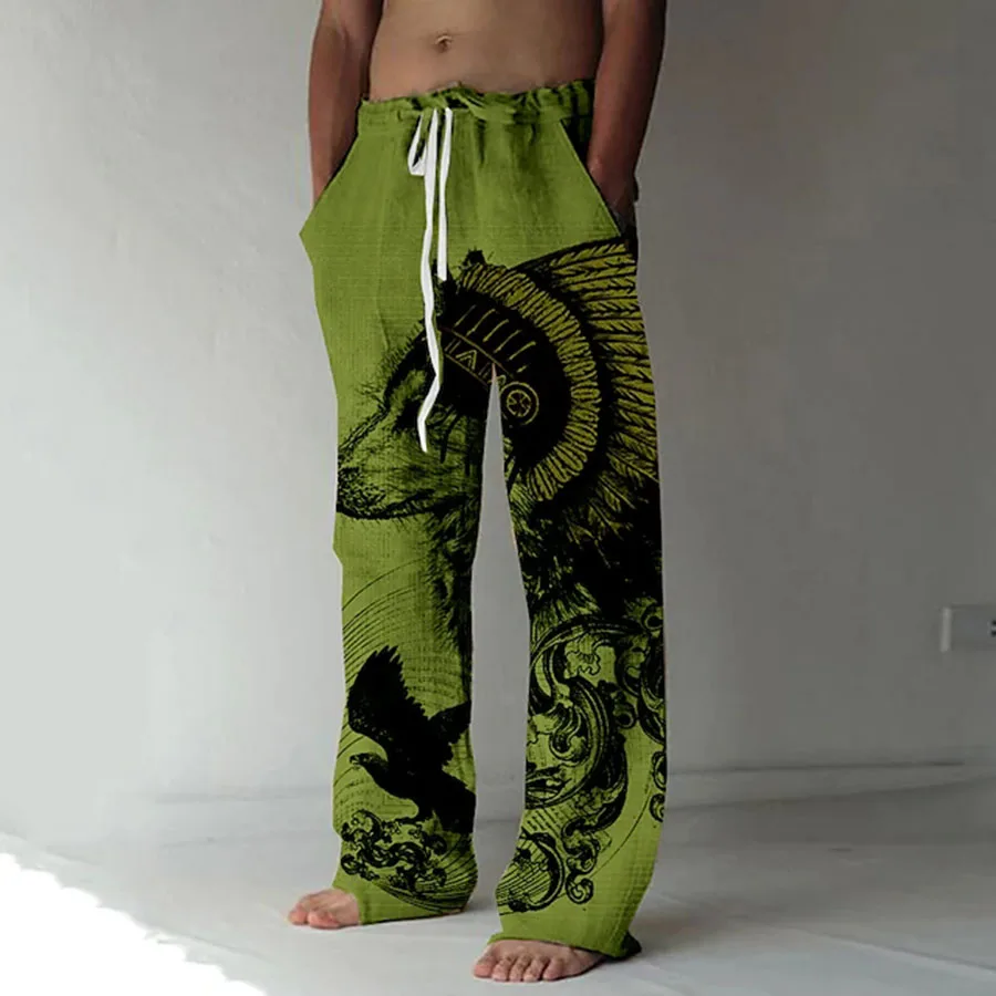 Men's Straight Trousers Animal 3D Print Wolf Elastic Drawstring Design Front Pocket Pants Beach Tiger Graphic Print Comfort YK2