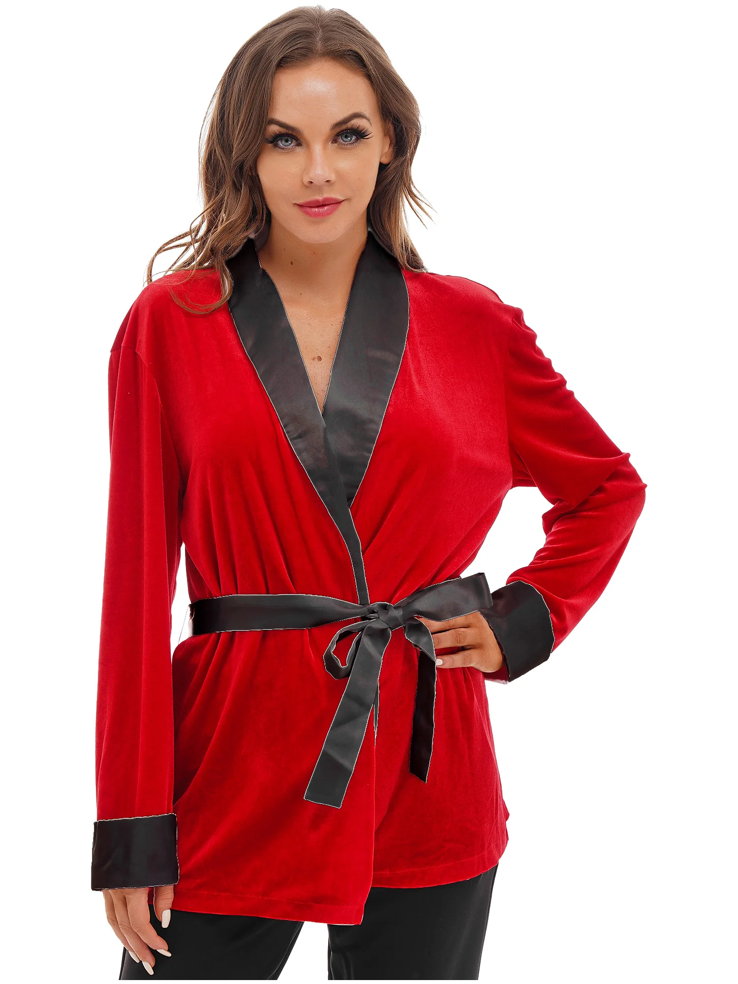 

Женский Рождественский костюм для ролевых игр, цветное бархатное кимоно, халат, ночная рубашка с длинным рукавом, топы с регулируемым поясо...