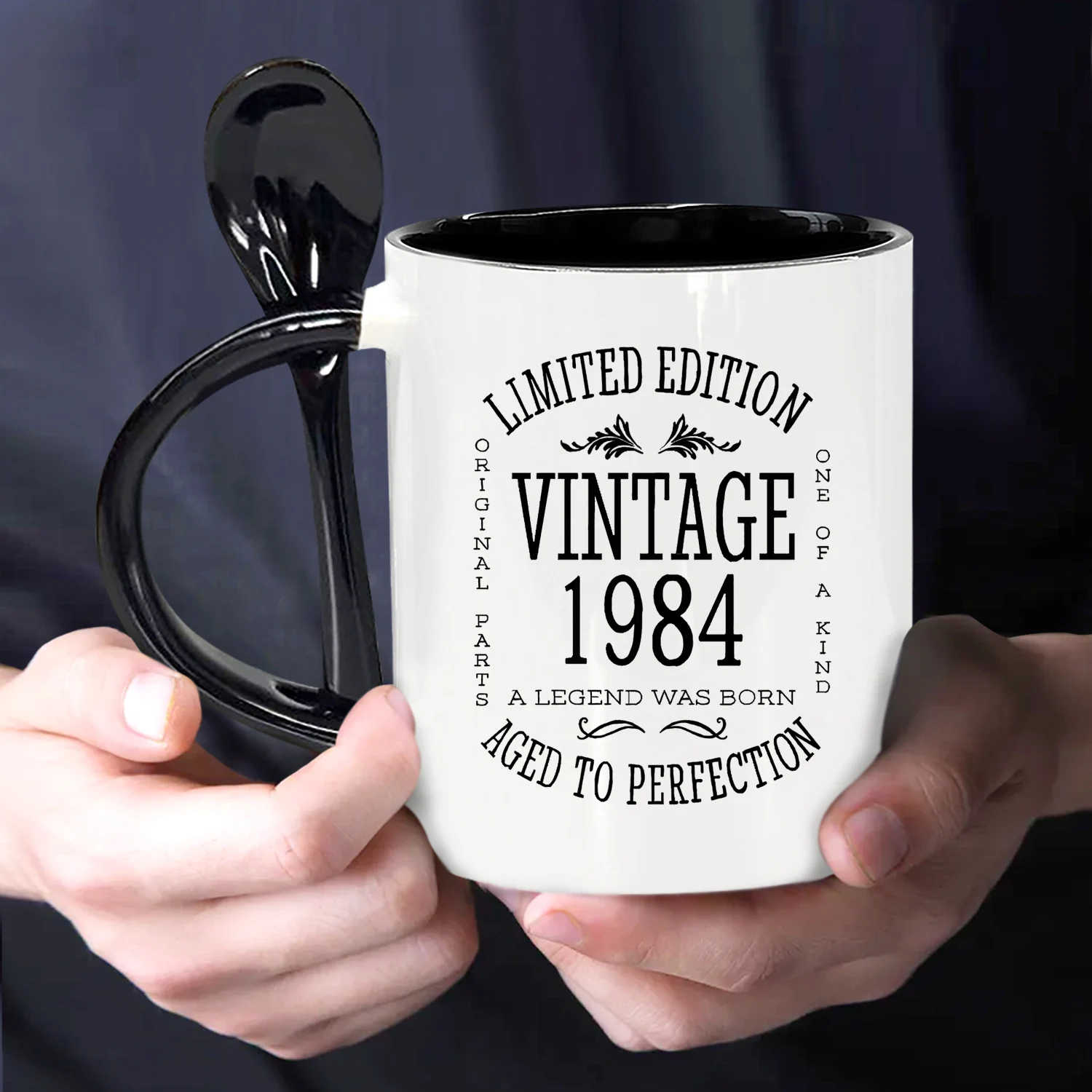 Винтажная Черная Керамическая Кофейная Кружка С Ложкой 11 Унций Подарок Для Мамы