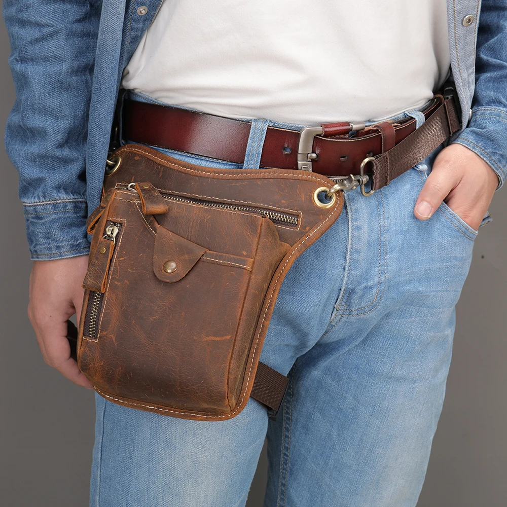 

New Full Grain Leather Leg Bag Multifunction Motorcycle Waist Bag Male Belt Bag Pack Travel Personalize Father Day Gift 9667
