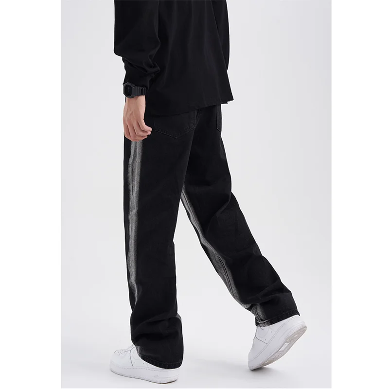 Streetwear Men New Pattern Vintage Recreational Black Thickening Jeans Loose Broad Straight Cylinder Leg Trousers Autumn Female