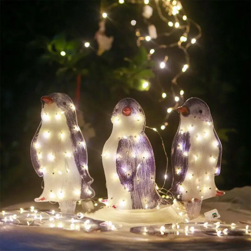 

Christmas Garden Penguin Decoration Light Glowing Brightening Penguin Lamp Stake Xmas Decor 2023 New Year's Eve Party Yard Decor