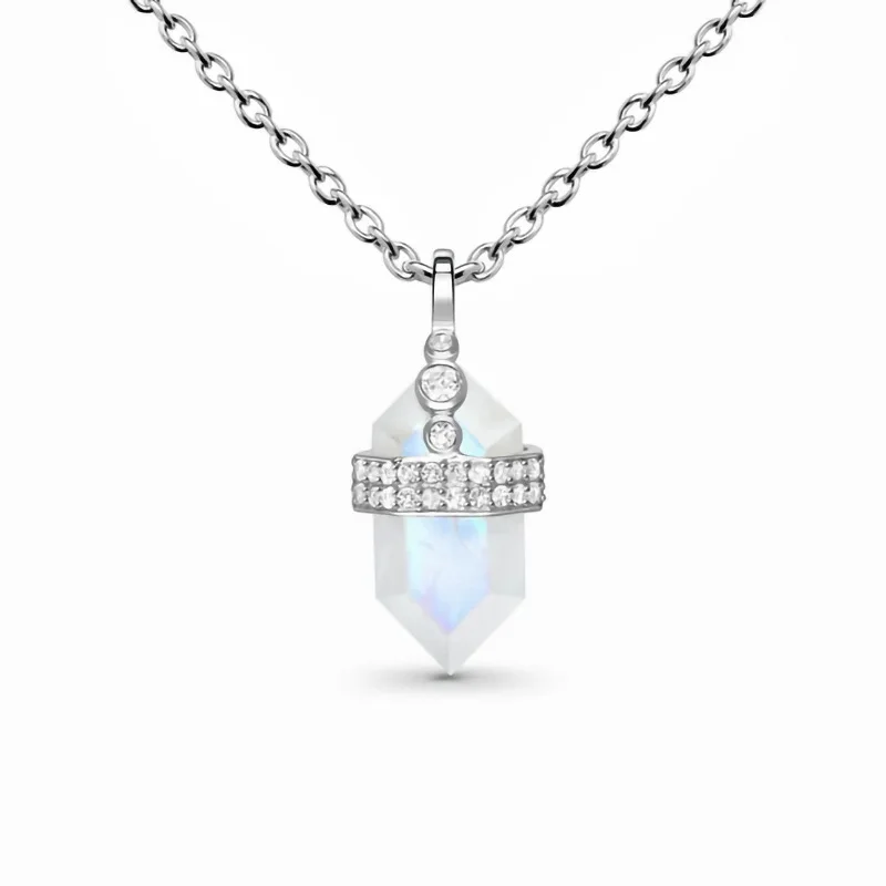 

selling S925 sterling silver hexagonal crystal moonstone pendant rose gold necklace women's exquisite jewelry
