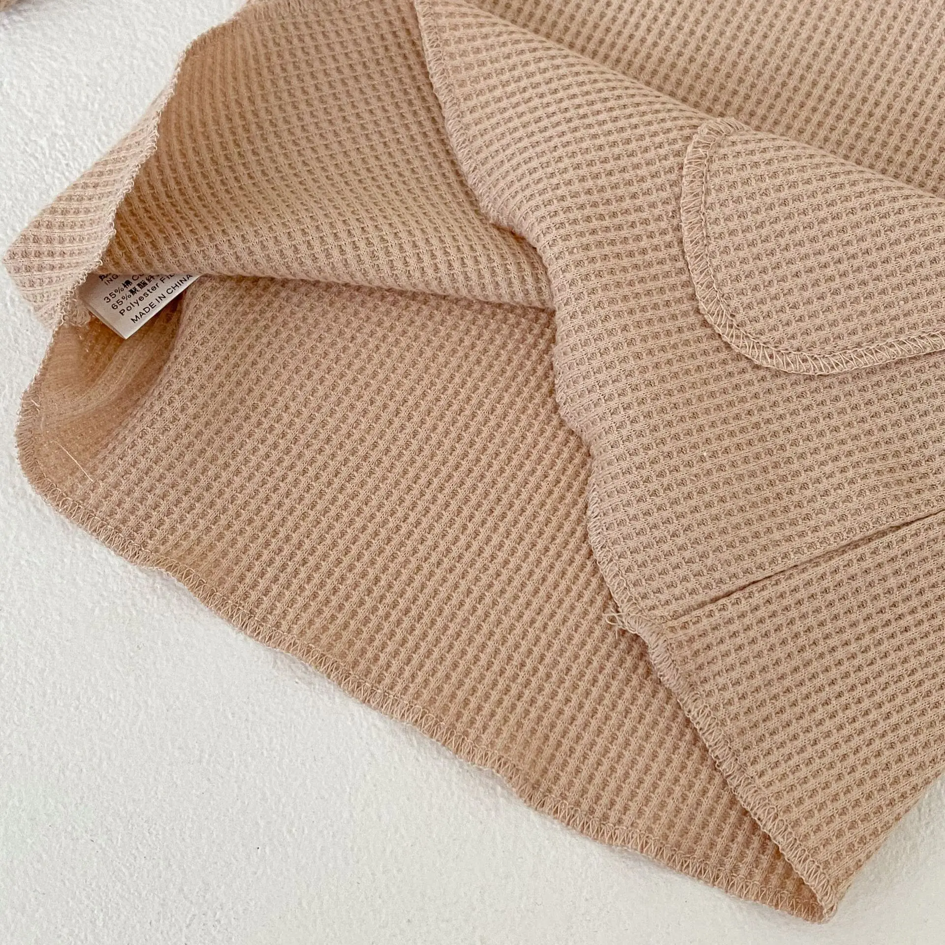 2022 Autumn Baby Girl Newborn Solid Color Suit Waffle Long-sleeved Top + Bread Shorts Two-piece Set Infant Clothing Outfits