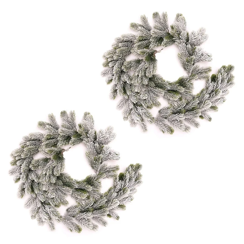 

2X Long Artificial Snow Pine Branches Christmas Garland With Snow Decorations With Pine Front Door Snow Wreaths
