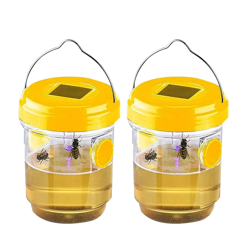 2 Pack Solar Wasp Trap Outdoor Hanging,Wasp Cather Hanging With Light For Yellow Jackets,Hornets,Bee,Wasp Traps