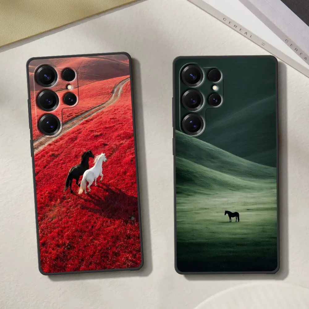 Фото Чехол Steed Flower Field Horse для Samsung Galaxy Note 20 Ultra 5G 10 Plus 9, черный, из ТПУ, для телефонов M12 J6 Plus J7 J8 J5 Prime №2