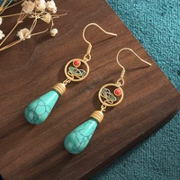 china style cheongsam ancient costume earrings ancient method gold plated enamel colorful cloud sun turquoise earrings for women
