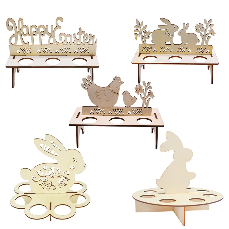 

Easter Decoration for Home Multi Styles Wooden Easter Egg Holder Shelves Cute Rabbit Chick Easter Egg Tray Festival Party Decor