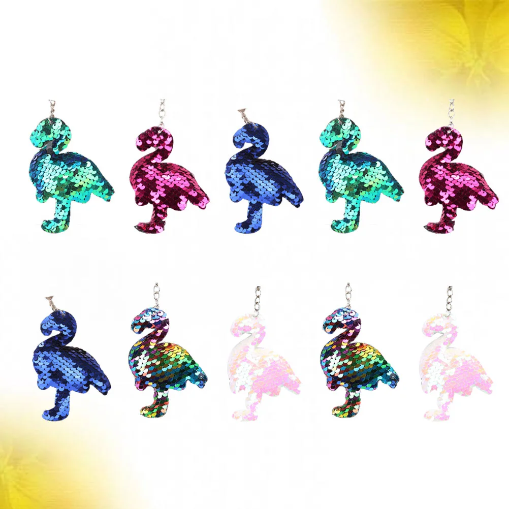 

10pcs Flamingo Keychains Shiny Sequin Keychains Creative Animal Key Rings Pendant Ornaments Key Holder Party Supplies for Car