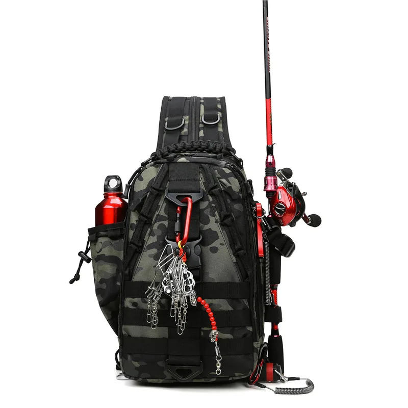 Men's Fishing Tackle Backpack Camouflage Outdoor Fishing Rod Bag Portable Fish Lure Reel Storage Bags Large Capacity Fishing Bag