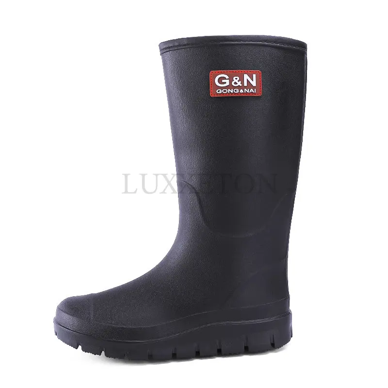 

New Men's Rain Boots Long Tube Water Shoes Non-slip Waterproof Safety Work Shoes Black Red Platform Knee-high Rainboots Galoshes