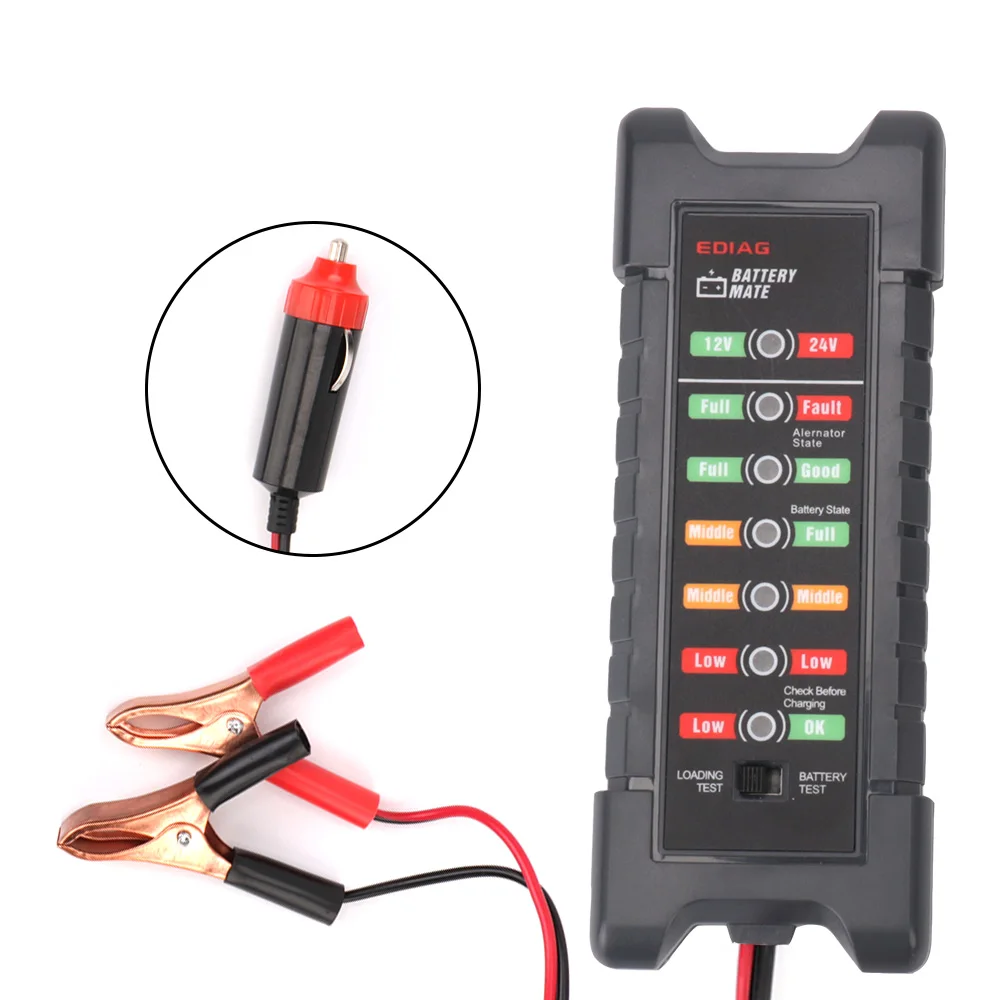 

12V 24V Car Battery Tester Quick Cranking tester Alternator 7 LED Lights Display Auto Car Diagnostic Tool