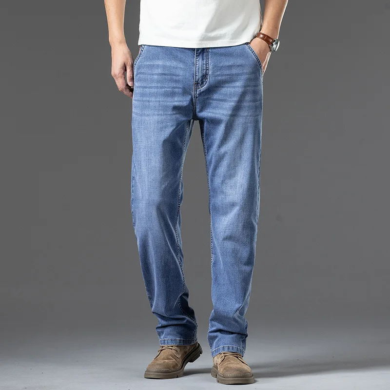 Джинсы мужские тонкие свободного покроя модные Универсальные прямые брюки
