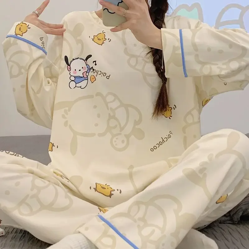 

Sanrios Pachacco Cartoon Women's Pajama Y2k Cute Fashion Sleepwear Set Woman 2 Piece Long Sleeve Home Suit For Female 2023 New