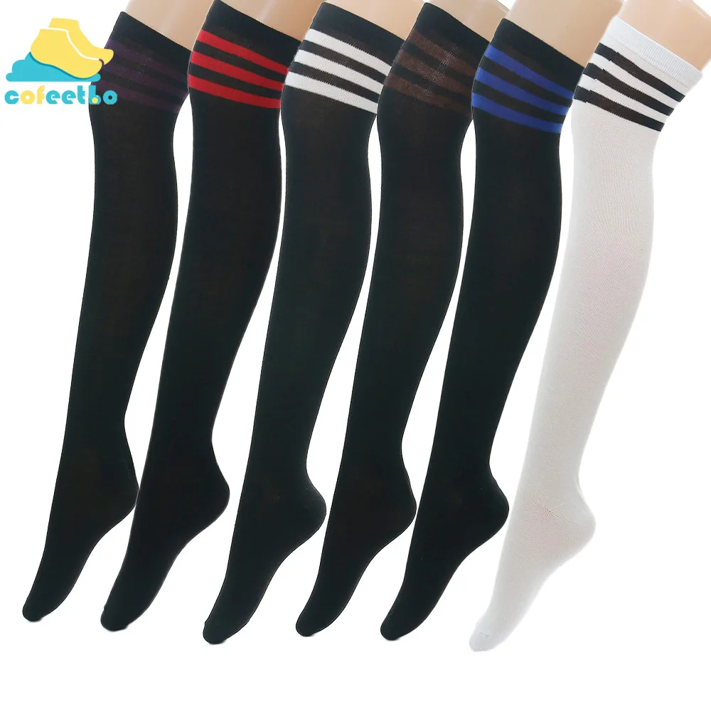 

Female Cotton Long Socks Women Long Stockings Warm Thigh High Socks for Ladies Girls Autumn Winter Fashion Striped Knee Socks