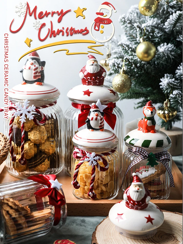 

Рождественская фотография, Новогодняя Подарочная бутылка для хранения конфет в виде Санта-Клауса, снеговика, эльфа, герметичная коробка дл...