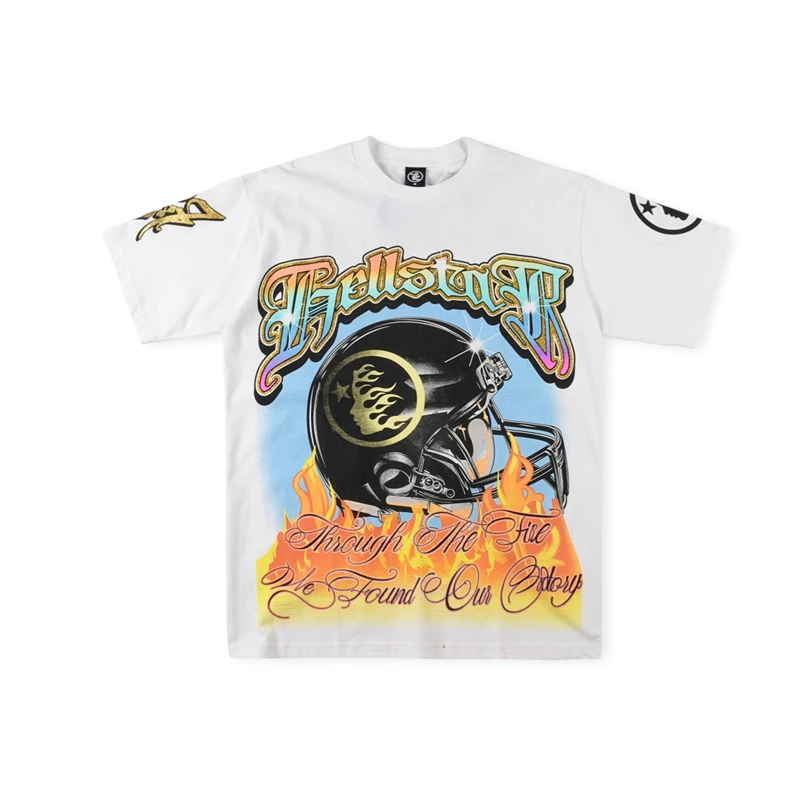 

Studios Metal Angel Tee 08tour Ins Hellstar Short Sleeve T-shirt Letter Printed Logo Blue Top