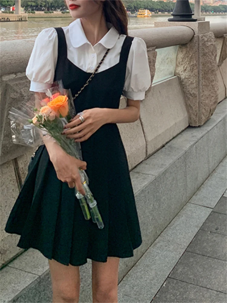 

Винтажное платье в стиле Харадзюку, Элегантные корейские мини-платья с коротким рукавом Y2k, женское готическое черное платье, летнее милое п...